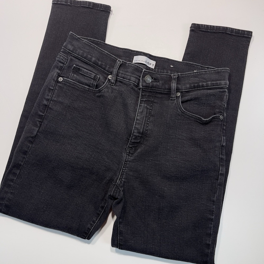 Loft womens modern skinny jean size 8 stretch charcoal wash faded black mid rise